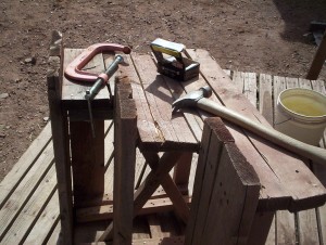 Actually they're pretty much falling apart anyway. I inherited them from S years ago, and he only meant them to be temporary, too. Really should do something about this porch.