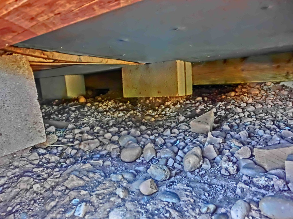 Concrete blocks laid on the ground are not a foundation. The dirt has just about finished eroding out from under these.