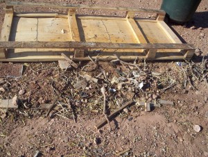 Long enough for the rats to have moved in, in any case. This time of year I approach piles of flat stuff with caution bordering on paranoia. A bunch of nesting material means a rat thought it was snake-free. But rats are sometimes wrong, and this nest is old.