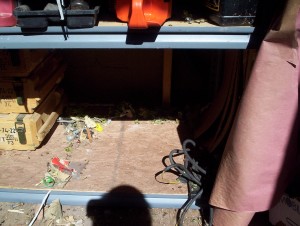 The tub that goes in there contains more than 100 pounds of rice and pinto beans, the food I hope will never be eaten. If you make me move it, we are no longer friends.