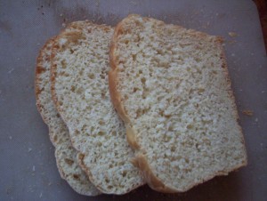 Now cut three nice thick slices of home-baked bread. Toast them on one side only.