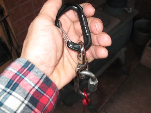 Somebody sent a swivel and a serious climber's snap link for LB's cable. Really I think that swivel is a little light-duty for LB - who can straighten out a small Quick Link threads and all - but I just replaced the cable and don't want it getting all kinked up too early. I'll probably replace the swivel with something bigger but the snap link will probably work.